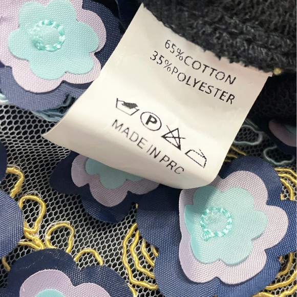 3D Floral Appliqué Sweatshirt Blue Purple Mesh Embroidered Pullover Top XS/S - Picture 9 of 9